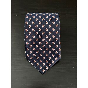 Polo Ralph Lauren Navy Blue Silk Paisley Teardrop Tie Hand Made in Italy RN41381